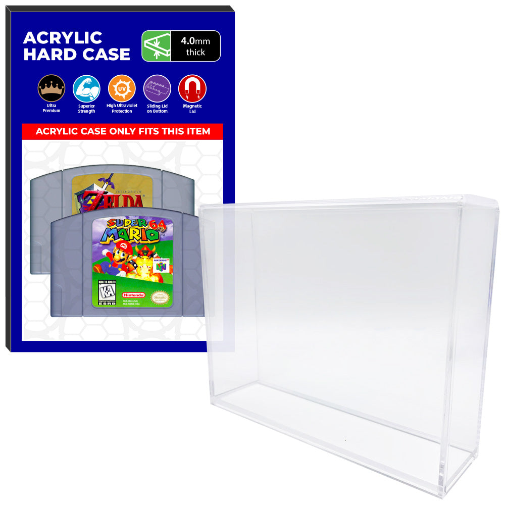 Acrylic Case for N64 Nintendo 64 Standard Video Game Cartridges, 4mm thick, UV Resistant & Magnetic Slide Bottom