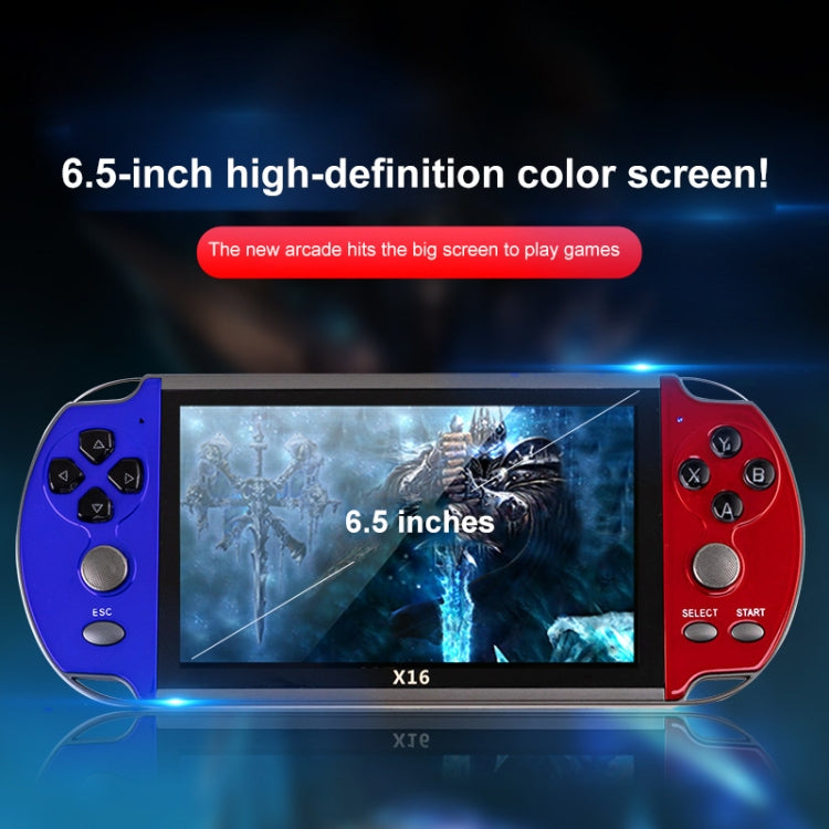 X16 6.5 inch Screen Classic Handheld Game Console with 8GB Memory(Blue+Red)