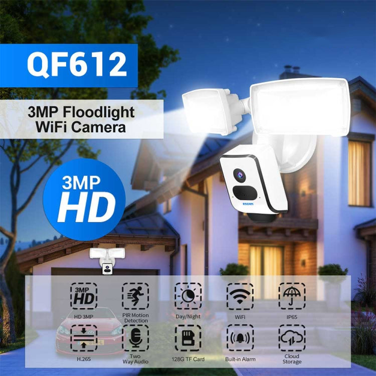 ESCAM QF612 3MP WiFi IP Camera & Floodlight, Support Night Vision / PIR Detection(AU Plug)