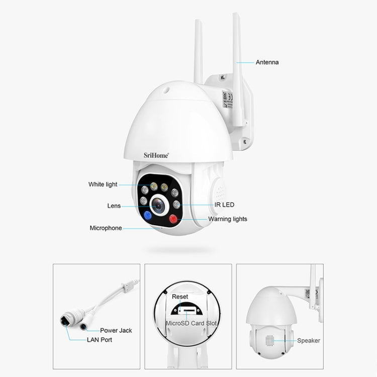 SriHome SH039B 3MP Sound and Light Alarm IP66 Waterproof Dome Camera, UK Plug