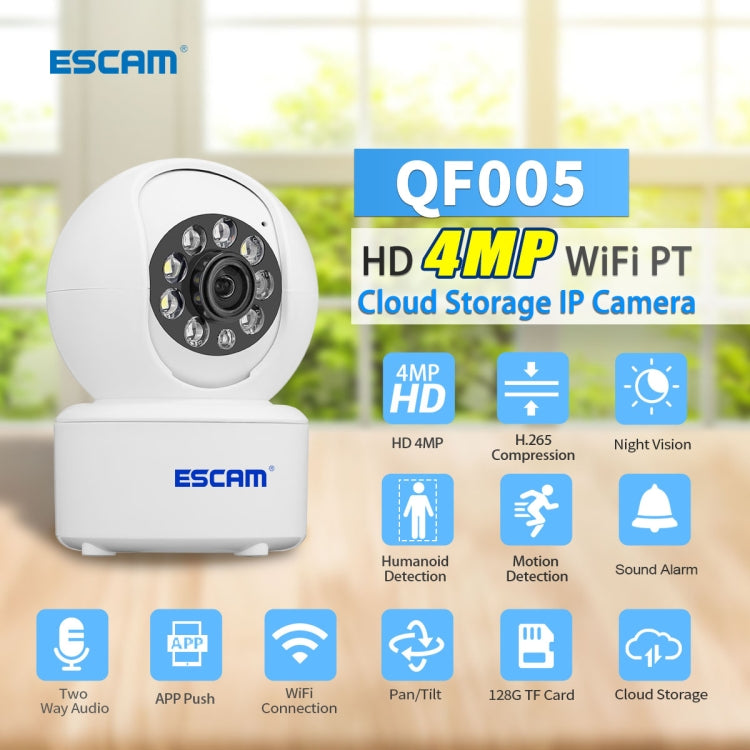 ESCAM QF005 4MP Indoor HD WiFi Pan-tilt Camera, Support Motion Detection / Two-way Audio / Night Vision(UK Plug)