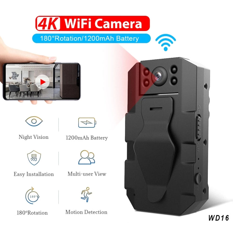 WD16 Mini HD WiFi Camera 180 Degrees Recorder with Back Clip(Black)