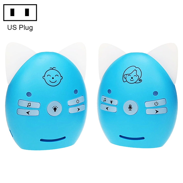 V30 Wireless Audio Baby Monitor Support Voice Monitoring + Intercom + Night Light without Battery, Plug Type:US Plug(Blue)