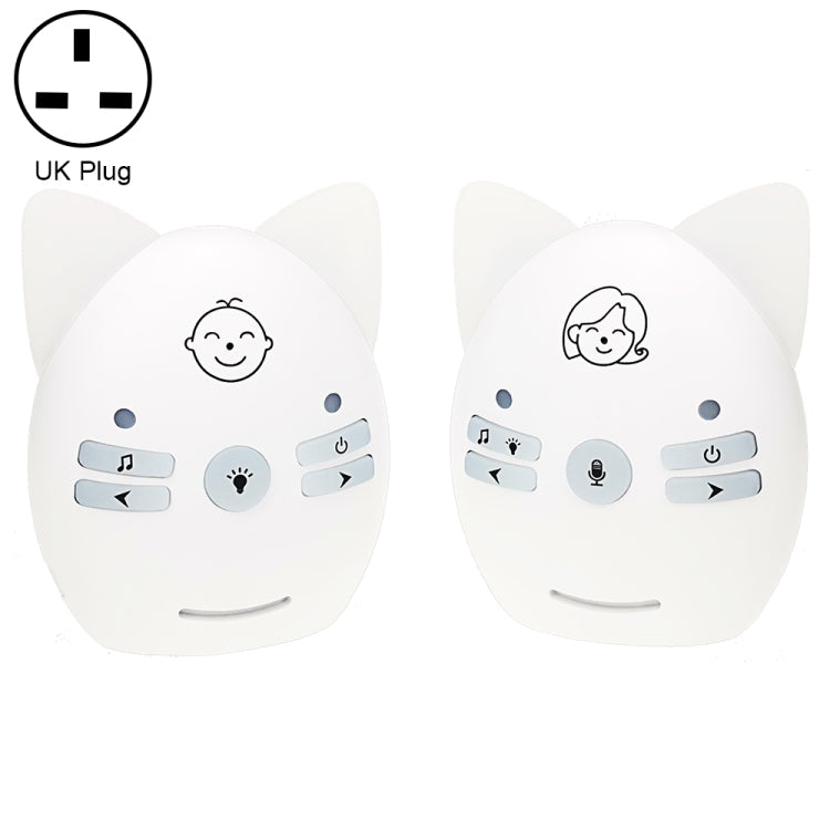 V30 Wireless Audio Baby Monitor Support Voice Monitoring + Intercom + Night Light without Battery, Plug Type:UK Plug(White)