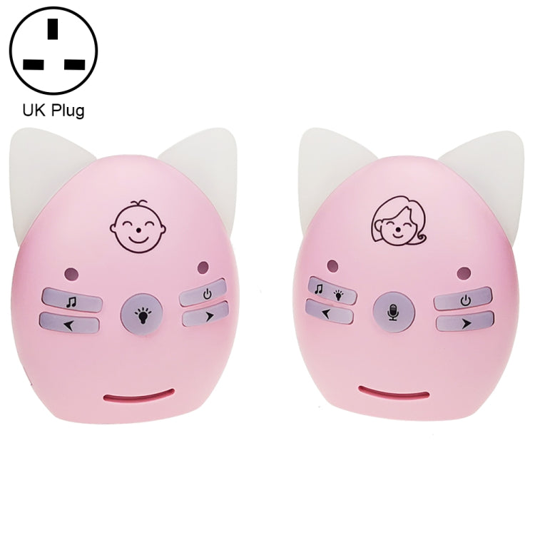 V30 Wireless Audio Baby Monitor Support Voice Monitoring + Intercom + Night Light without Battery, Plug Type:UK Plug(Pink)