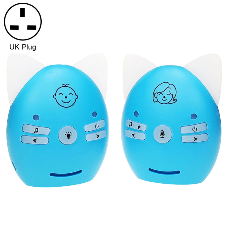 V30 Wireless Audio Baby Monitor Support Voice Monitoring + Intercom + Night Light without Battery, Plug Type:UK Plug(Blue)