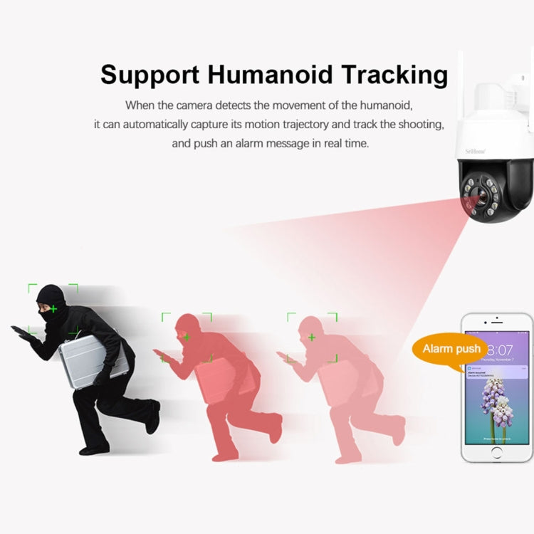 SriHome SH041 5.0MP 20X Optical Zoom 2.4G/5G WiFi IP66 Waterproof AI Auto Tracking H.265 Video Surveillance, Plug Type:UK Plug(White)