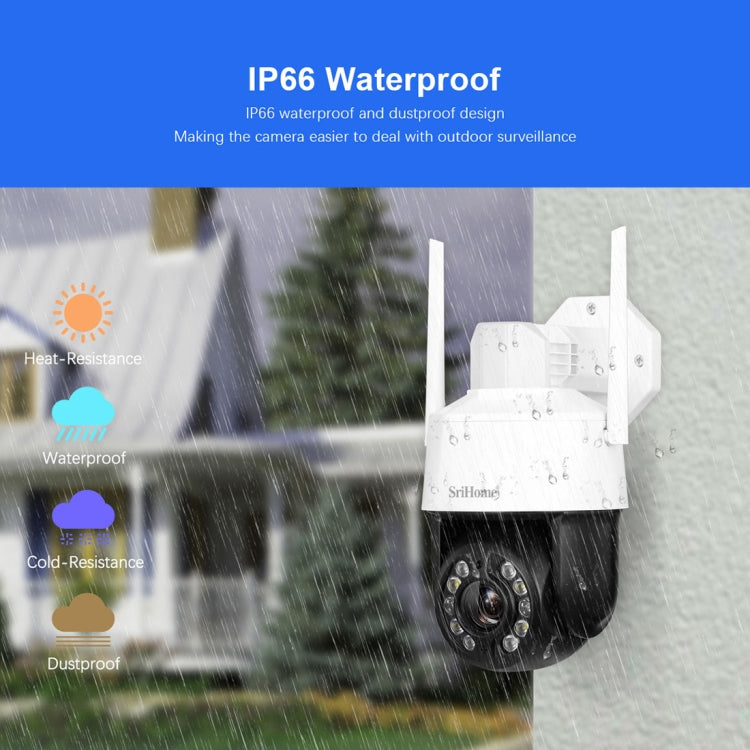 SriHome SH041 5.0MP 20X Optical Zoom 2.4G/5G WiFi IP66 Waterproof AI Auto Tracking H.265 Video Surveillance, Plug Type:UK Plug(White)