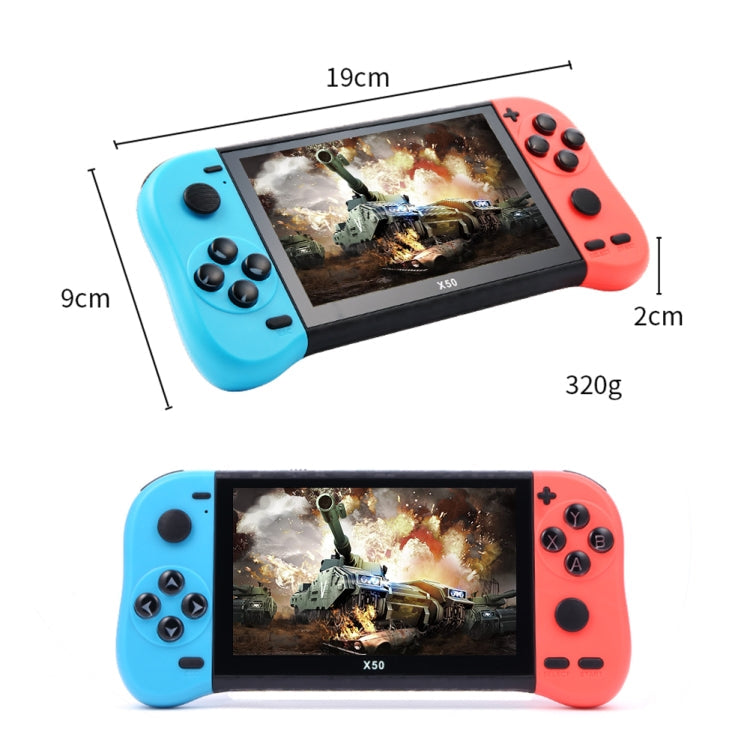 X50 Max 5.1 inch Screen Handheld Game Console for Double Player with 6000+ Games(Red+Blue)