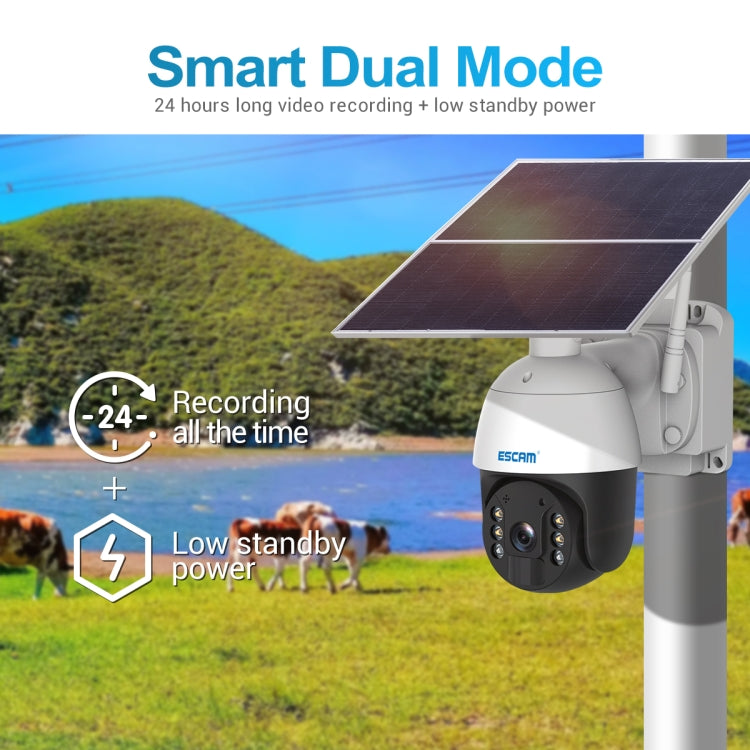 ESCAM QF724 3MP 24h Recording Cloud Storage PT 4G PIR Alarm IP Camera with Solar Panel, European Signal Bands