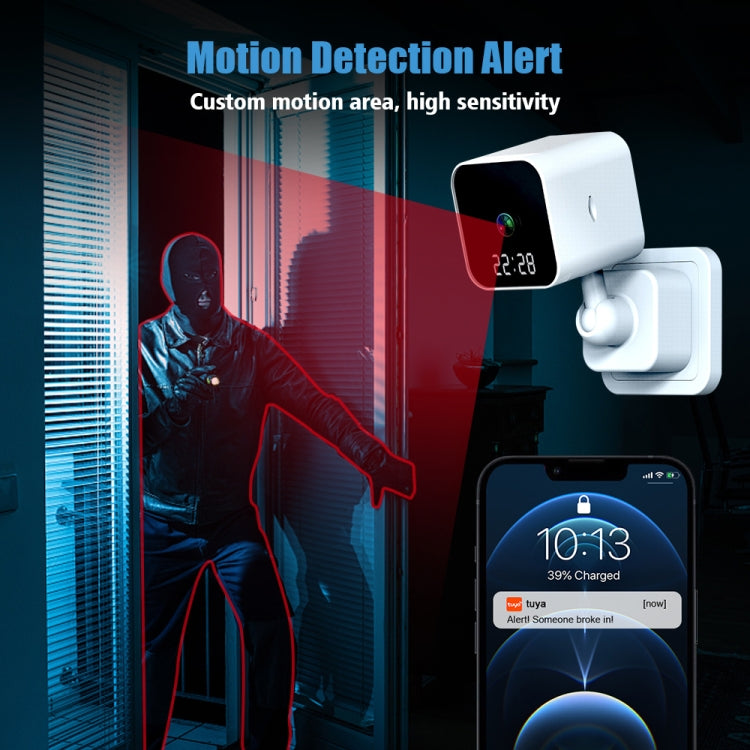 DP27 1080P Clock Plug Card WiFi Camera, Support Two-way Voice Intercom & Mobile Monitoring, Specification:US Plug(White)