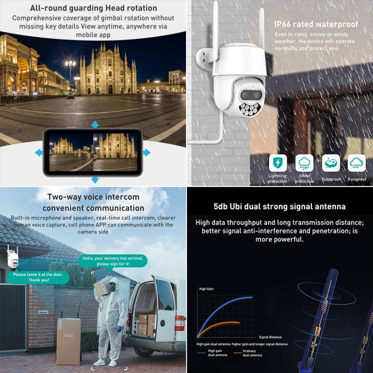 QX82 400W Dual Screen Dual Channel Synchronous Monitoring IP Camera, Plug:AU Plug