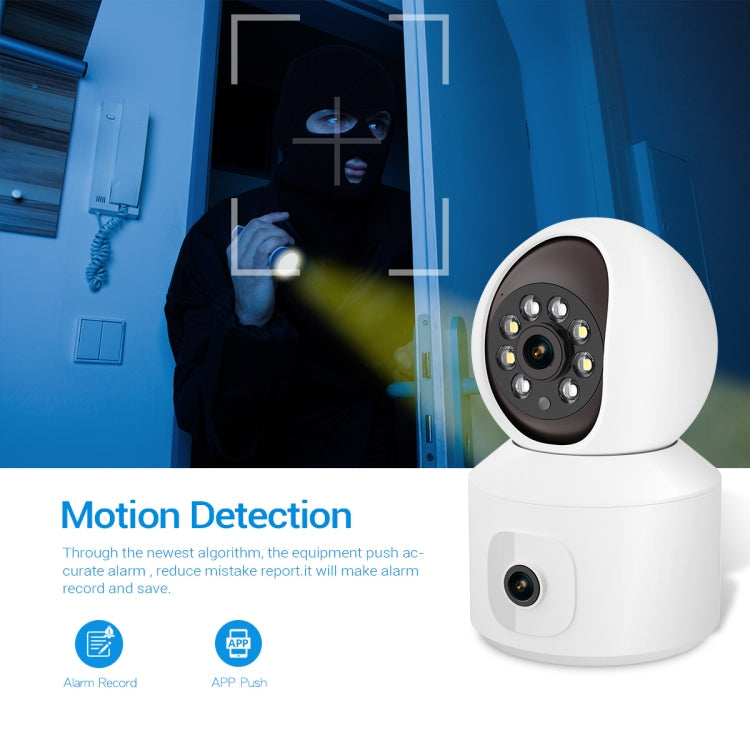 ESCAM QF010 2x2MP Dual Lens Dual Screen Surveillance WiFi Camera Support Two-way Voice & Motion Detection(US Plug)