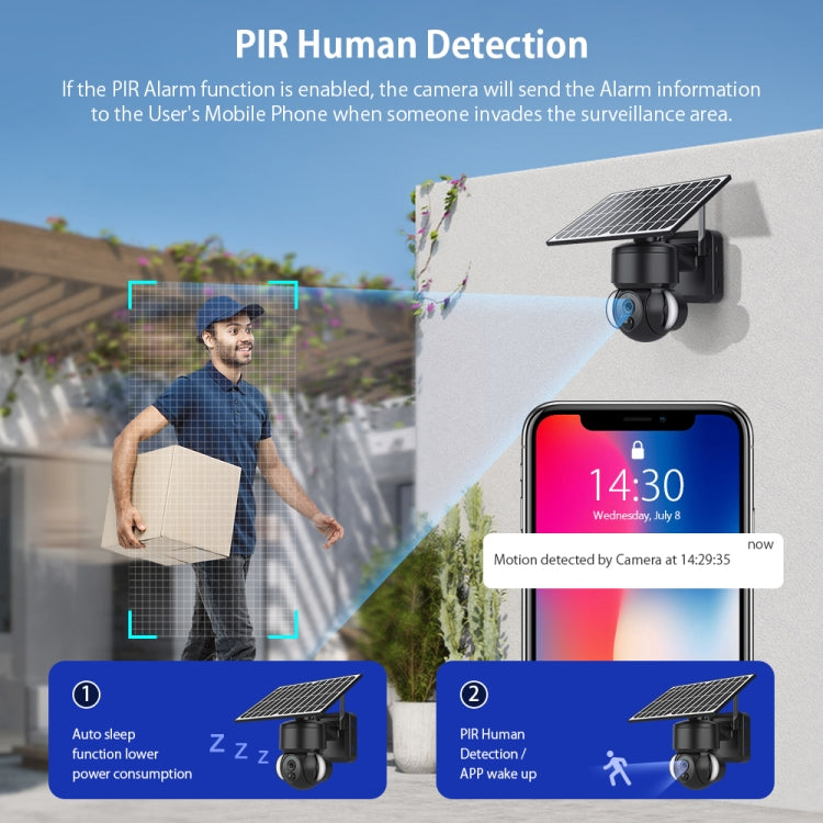 SHIWOJIA IP66 Waterproof 4G 3MP Solar Dome IP Camera, Two-way Audio & PIR Motion Detection & Night Vision, Version:US(Black)
