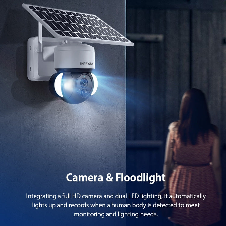 SHIWOJIA IP66 Waterproof 4G 3MP Solar Dome IP Camera, Two-way Audio & PIR Motion Detection & Night Vision, Version:US(White)