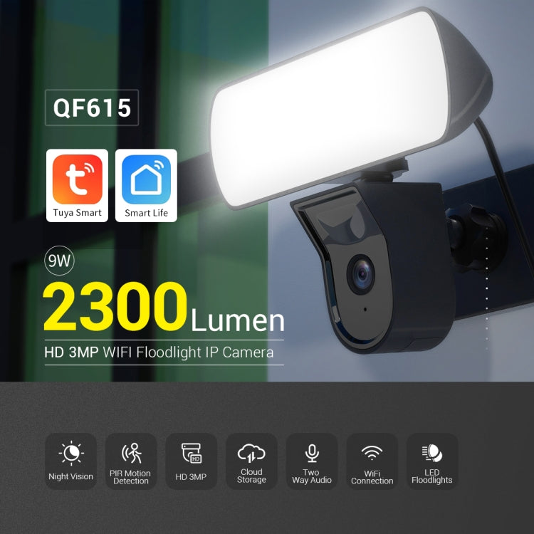 ESCAM QF615 3MP IP66 Waterproof WiFi IP Camera & Floodlight, Support Night Vision / PIR Motion Detection / Two-way Audio(US Plug)