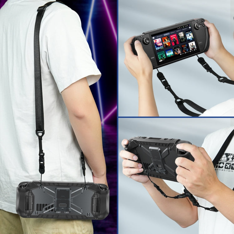 For Steam Deck Shockproof Game Console Case with Holder & Shoulder Strap(Black)