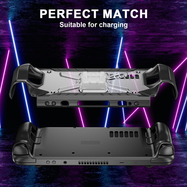 For Steam Deck Shockproof Game Console Case with Holder & Shoulder Strap(Black+Transparent)