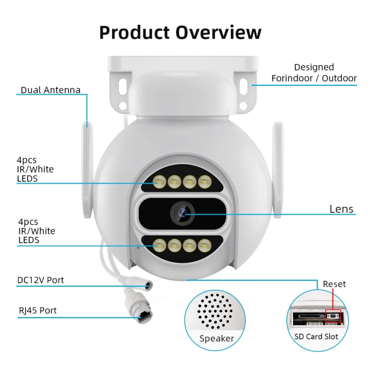 A8-C2 2MP Smart WiFi Surveillance IP Camera, Dual-light Full Color Night Vision / Two Way Audio / TF Card, Power Plug:EU Plug(White)