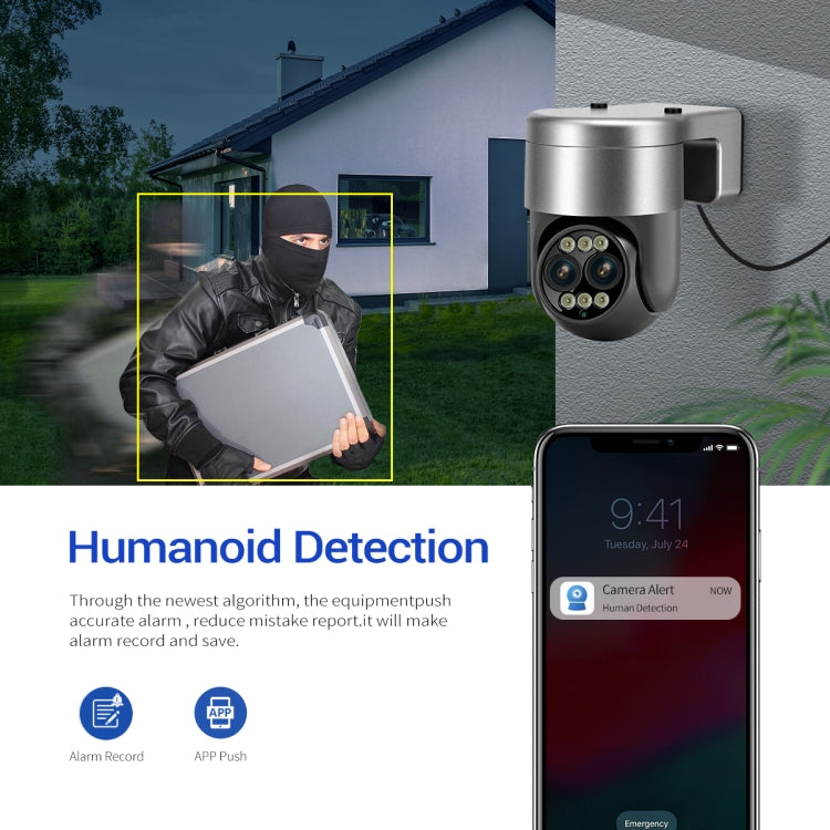ESCAM G03 2x4MP Dual Lens Zoom 8X Dual Light Source WiFi Camera Support Two-way Voice & Motion Detection(US Plug)