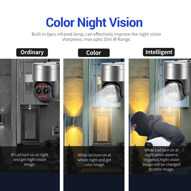 ESCAM G03 2x4MP Dual Lens Zoom 8X Dual Light Source WiFi Camera Support Two-way Voice & Motion Detection(US Plug)