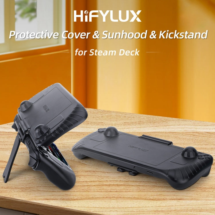 For Steam Deck Hifylux 3 in 1 Gaming Console Protector Guard Monitor Cover Sun Hood Kickstand Holder Mount(Black)