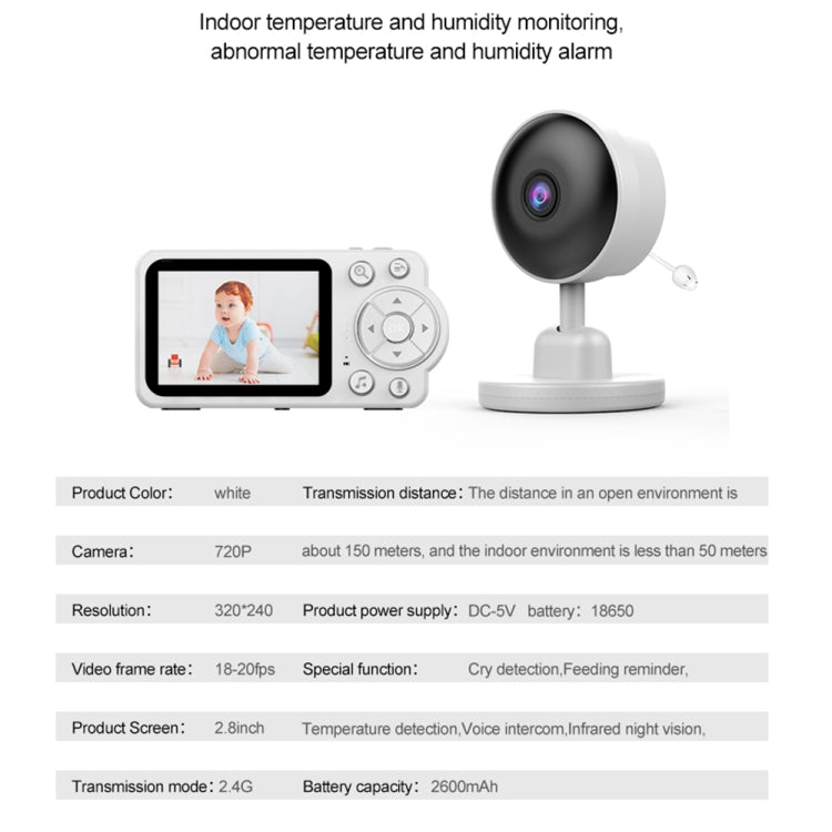 YE10-C3 2.8 inch 2.4G Wireless Video Night Vision Baby Monitor Security Camera(US Plug)