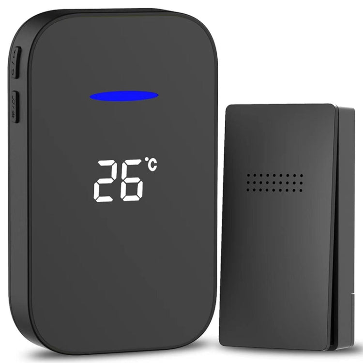 C302B One to One Home Wireless Doorbell Temperature Digital Display Remote Control Elderly Pager, EU Plug(Black)