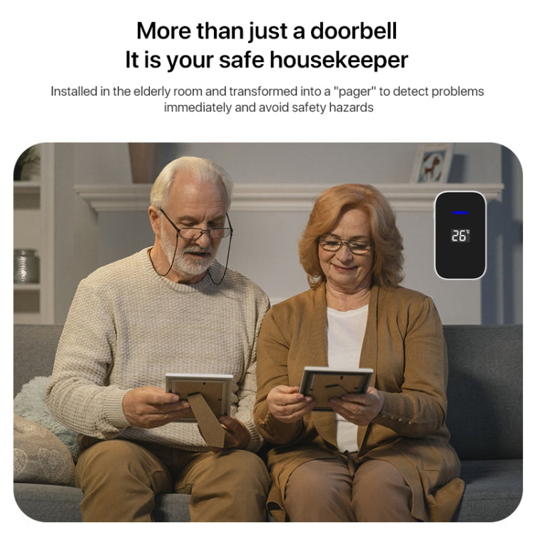 C302B One to One Home Wireless Doorbell Temperature Digital Display Remote Control Elderly Pager, EU Plug(White)