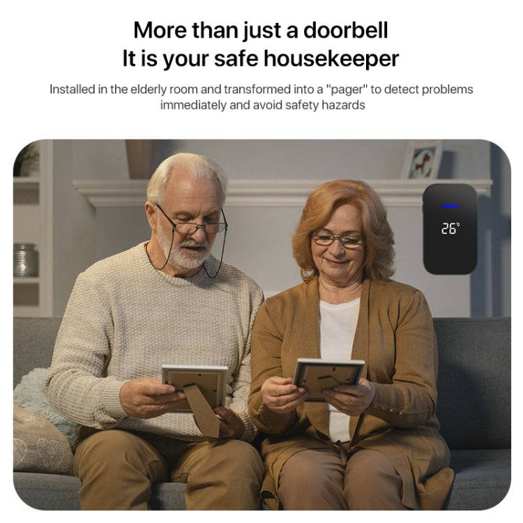 C302B One to One Home Wireless Doorbell Temperature Digital Display Remote Control Elderly Pager, UK Plug(Black)