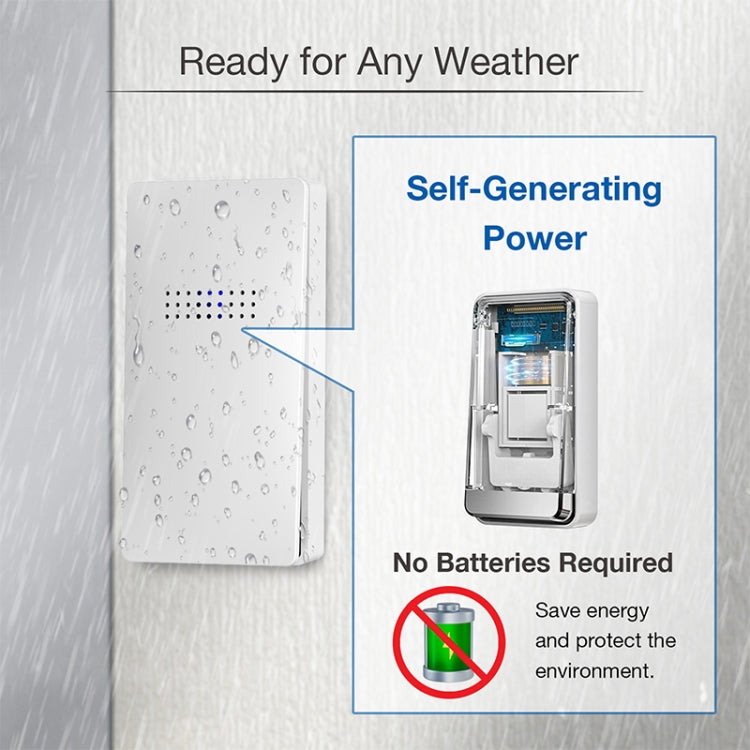 C302B One to Two Home Wireless Doorbell Temperature Digital Display Remote Control Elderly Pager, US Plug(White)