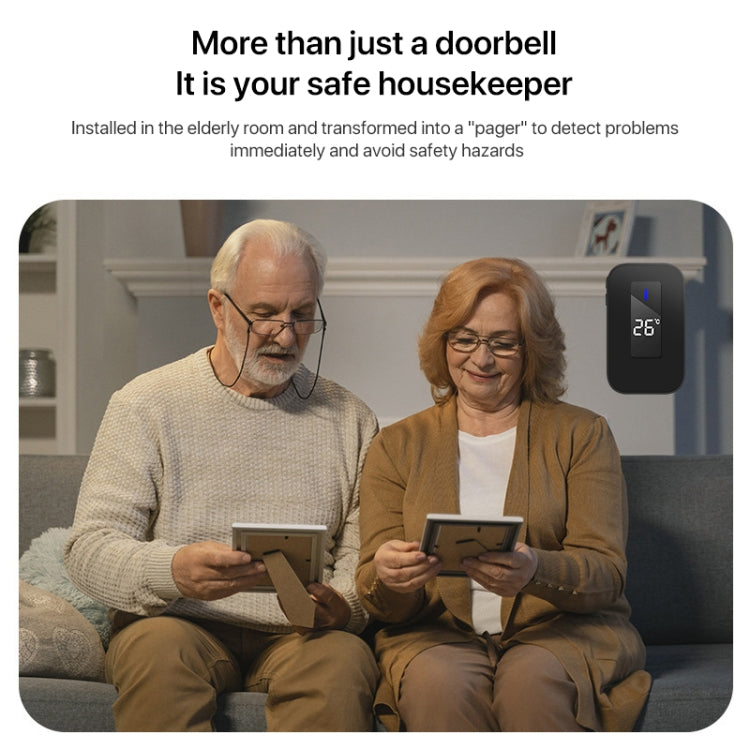 C303B One to One Home Wireless Doorbell Temperature Digital Display Remote Control Elderly Pager, US Plug(Black)