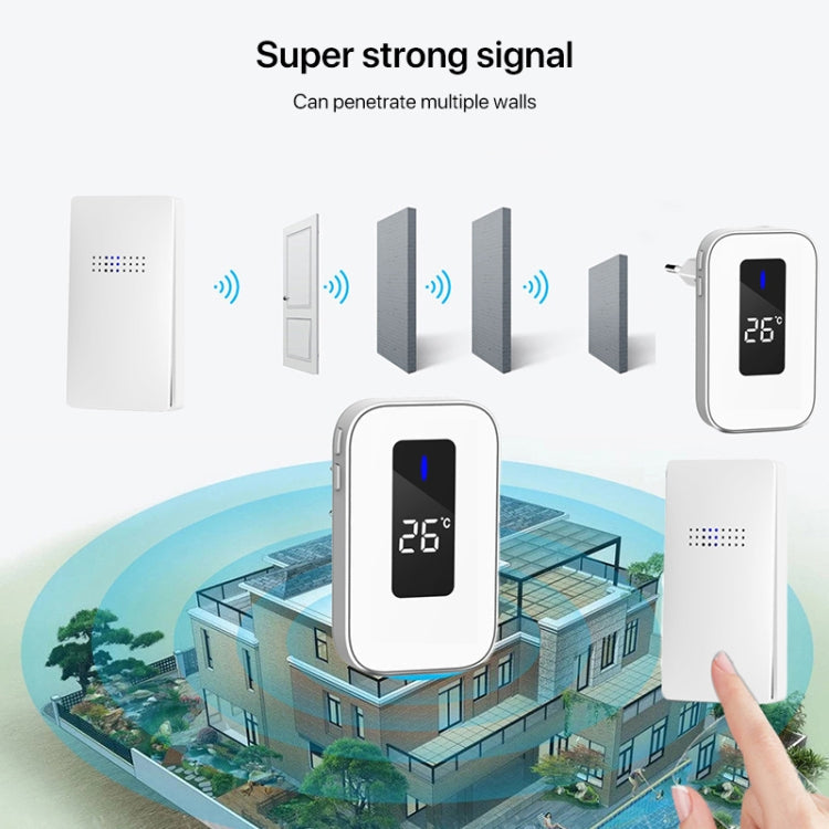 C303B One to One Home Wireless Doorbell Temperature Digital Display Remote Control Elderly Pager, EU Plug(White)