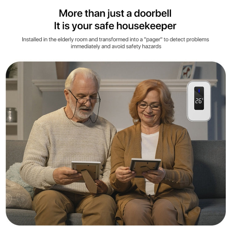 C303B One to One Home Wireless Doorbell Temperature Digital Display Remote Control Elderly Pager, UK Plug(White)