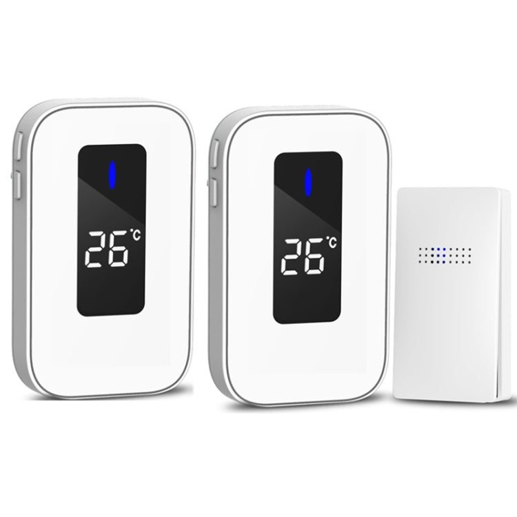 C303B One to Two Home Wireless Doorbell Temperature Digital Display Remote Control Elderly Pager, EU Plug(White)