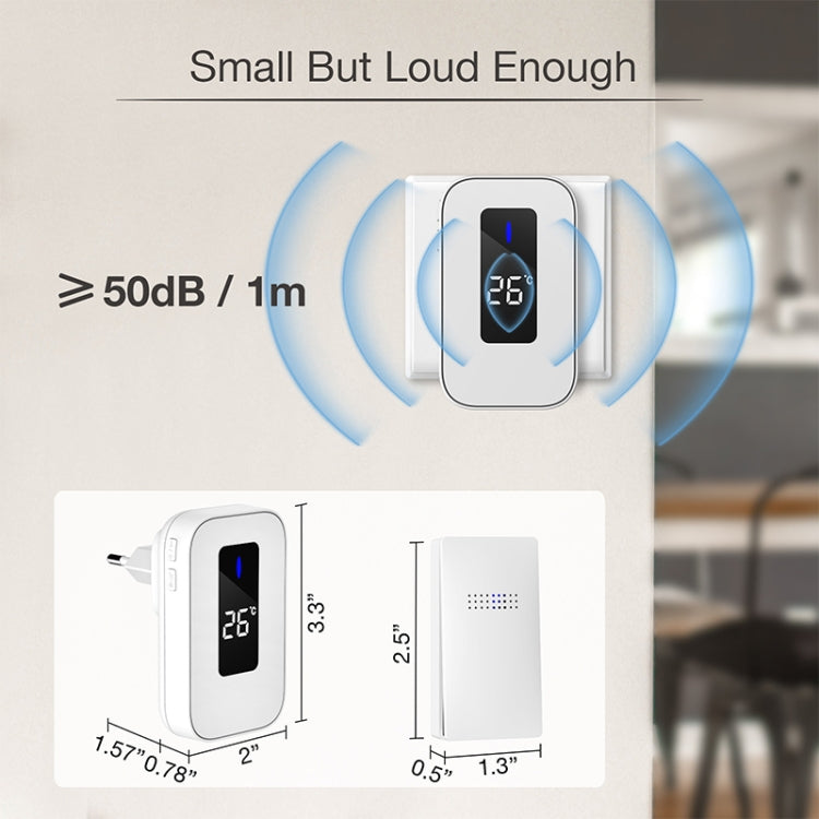 C303B One to Two Home Wireless Doorbell Temperature Digital Display Remote Control Elderly Pager, EU Plug(White)