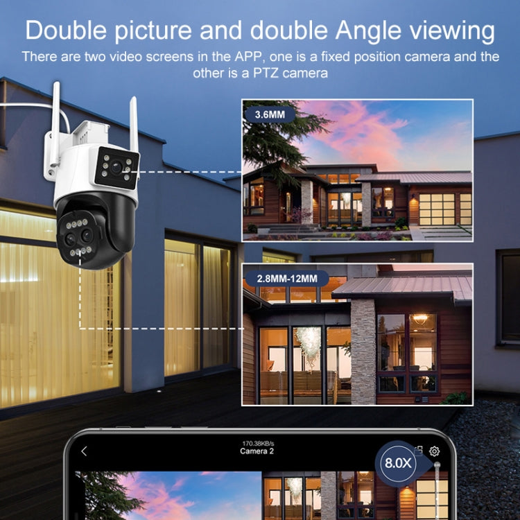 QX103 Humanoid Recognition AI Alarm WiFi Dome Triple IP Camera(US Plug)