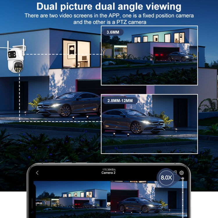 QX104 3MP WiFi Triple Camera Supports Human Face Recognition & AI Alarm(US Plug)