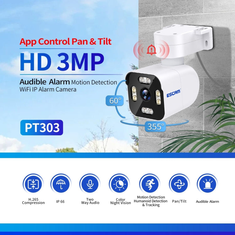 ESCAM PT303 3MP HD Motion Detection APP Control Pan & Tilt WiFi IP Camera(US Plug)