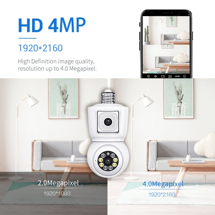 ESCAM QF202 E27 2x2MP Dual Lens Motion Detection Waterproof WiFi IP Two Way Audio Night Vision Camera(White)