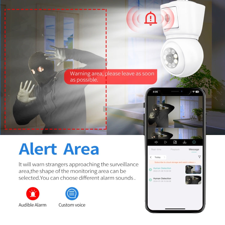 ESCAM QF202 E27 2x2MP Dual Lens Motion Detection Waterproof WiFi IP Two Way Audio Night Vision Camera(White)