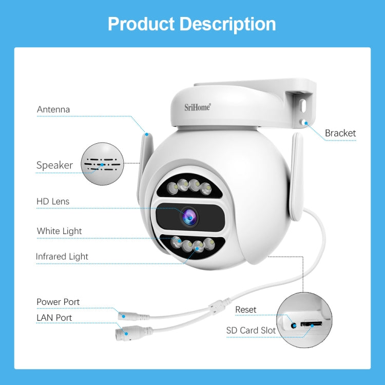 SriHome SH047 4MP IP66 Waterproof Motion Detection Night Vision WiFi HD Camera(US Plug)