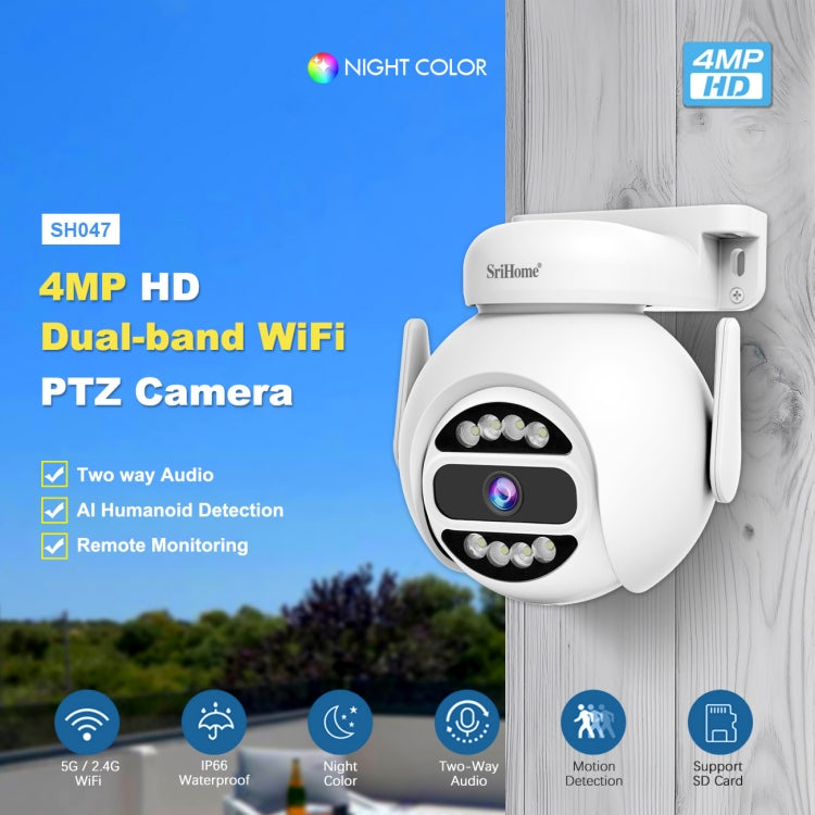 SriHome SH047 4MP IP66 Waterproof Motion Detection Night Vision WiFi HD Camera(US Plug)