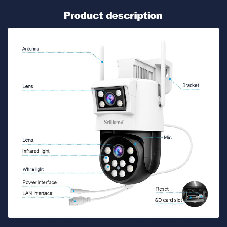 SriHome SH048 2MP + 2MP Humanoid Tracking Smart Night Vision Dual Lens IP Camera(EU Plug)