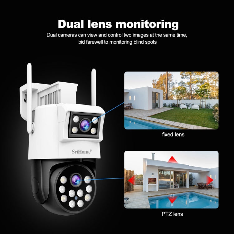 SriHome SH048 2MP + 2MP Humanoid Tracking Smart Night Vision Dual Lens IP Camera(US Plug)