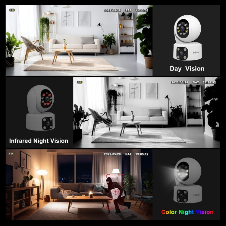 SriHome SH049 2MP + 2MP Humanoid Tracking Smart Night Vision Dual Lens HD IP Camera(EU Plug)