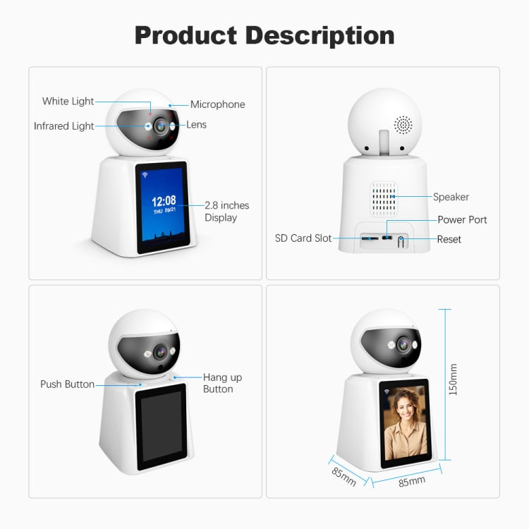 Srihome SH053 2MP 2.8 inch IPS Screen Smart IP Camera Baby Monitor(US Plug)
