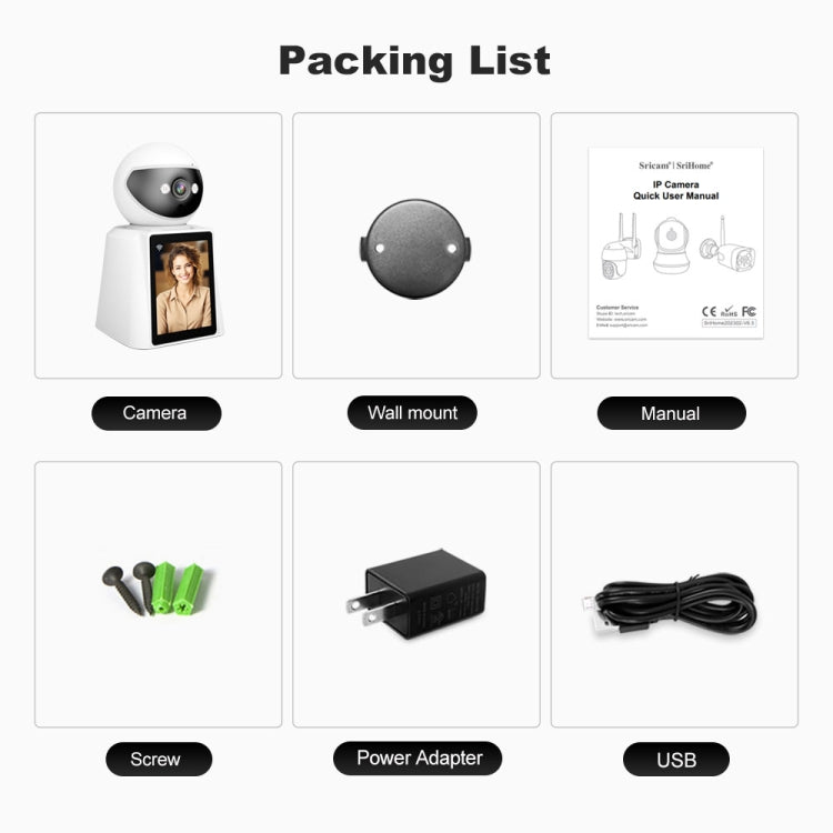 Srihome SH053 2MP 2.8 inch IPS Screen Smart IP Camera Baby Monitor(US Plug)