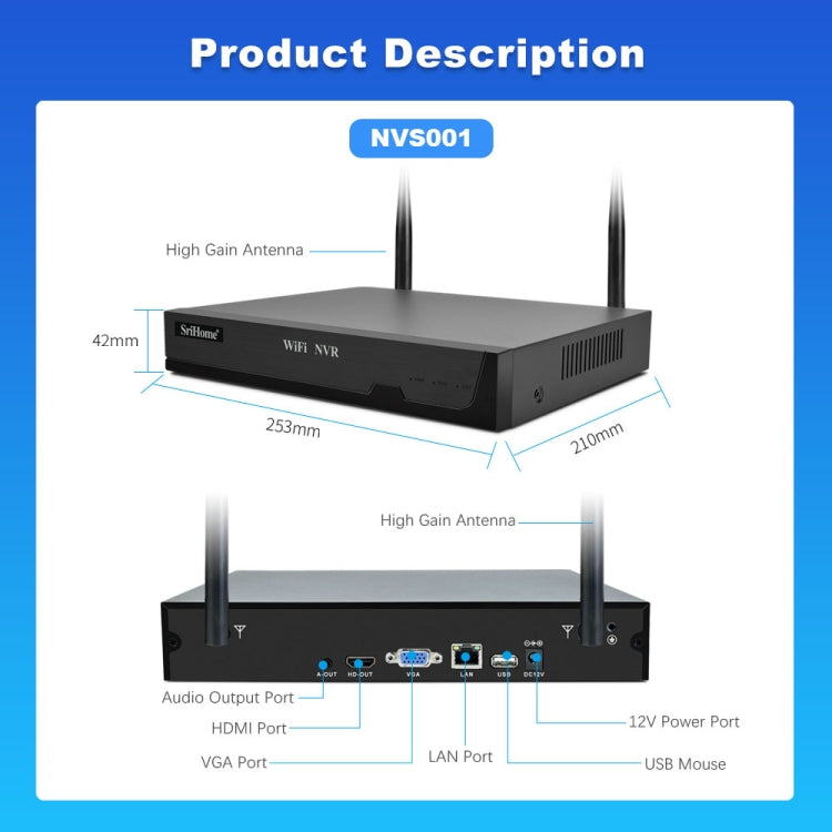 SriHome NVS001E-IPC047 Ultra HD 4 Channel WiFi Network Video Recorder Set(US Plug)