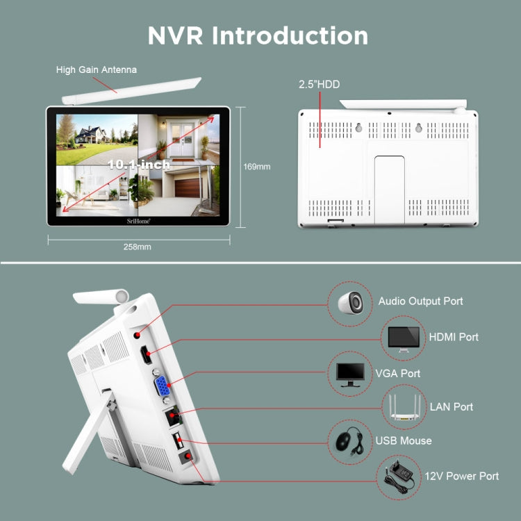 SriHome NVS010-IPC056 Ultra HD 4 Channel WiFi Network Video Recorder Set(US Plug)